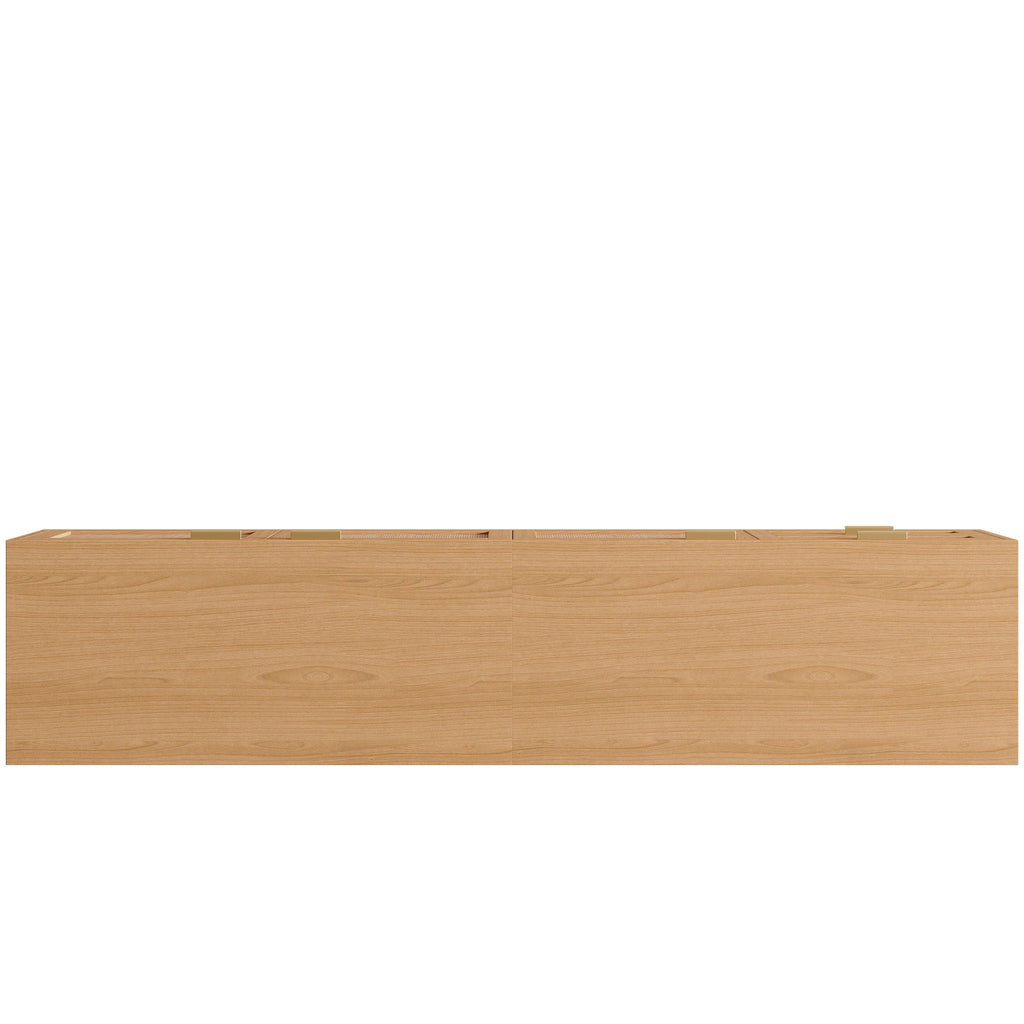 Natural Wood TV Stand with Cable Management and Drawers