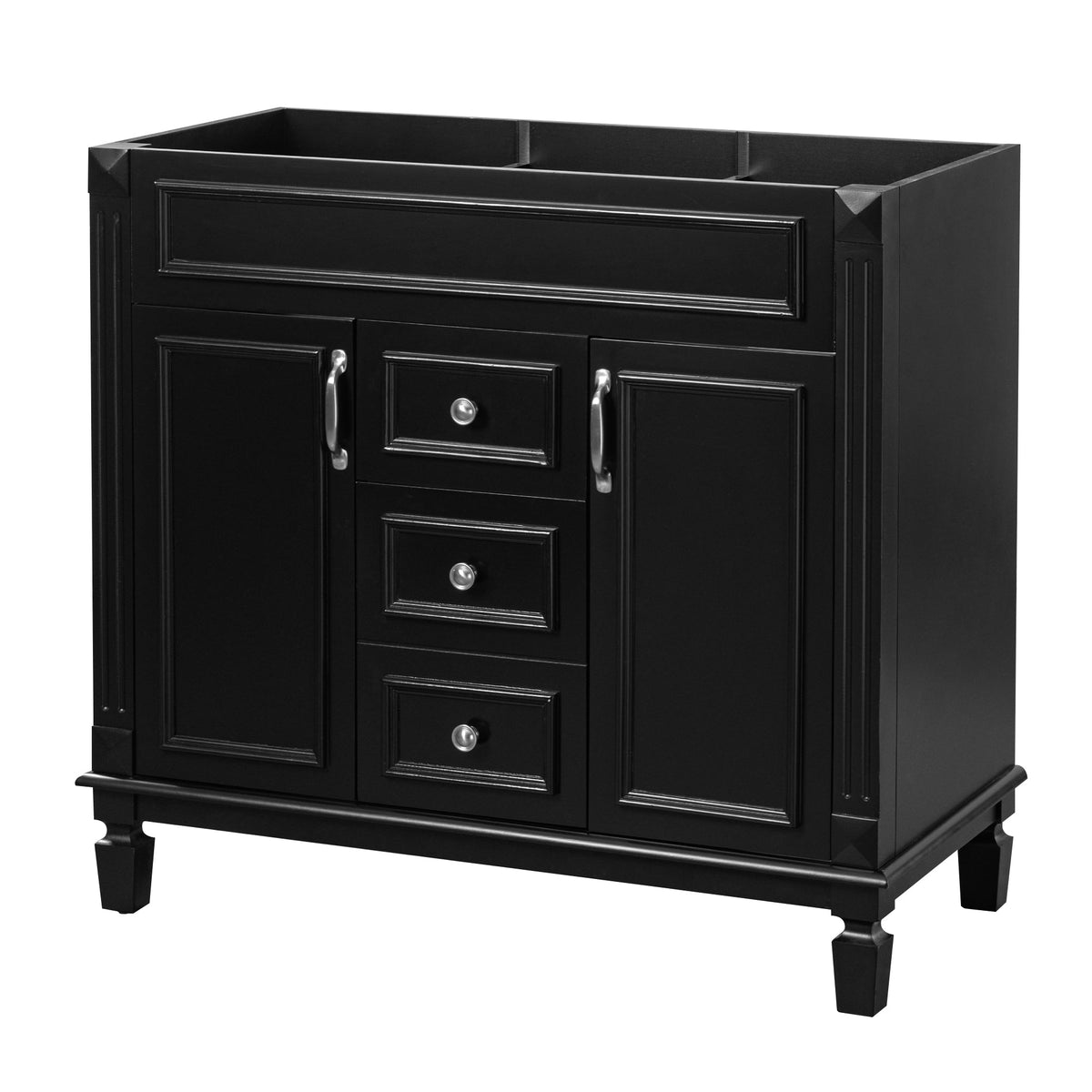 36" Bathroom Vanity Without Top Sink with Soft-Closing Doors - Black