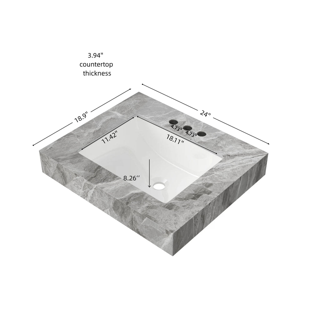 24" Muri Bathroom Vanity with Sintered Stone Countertop - Light Gray