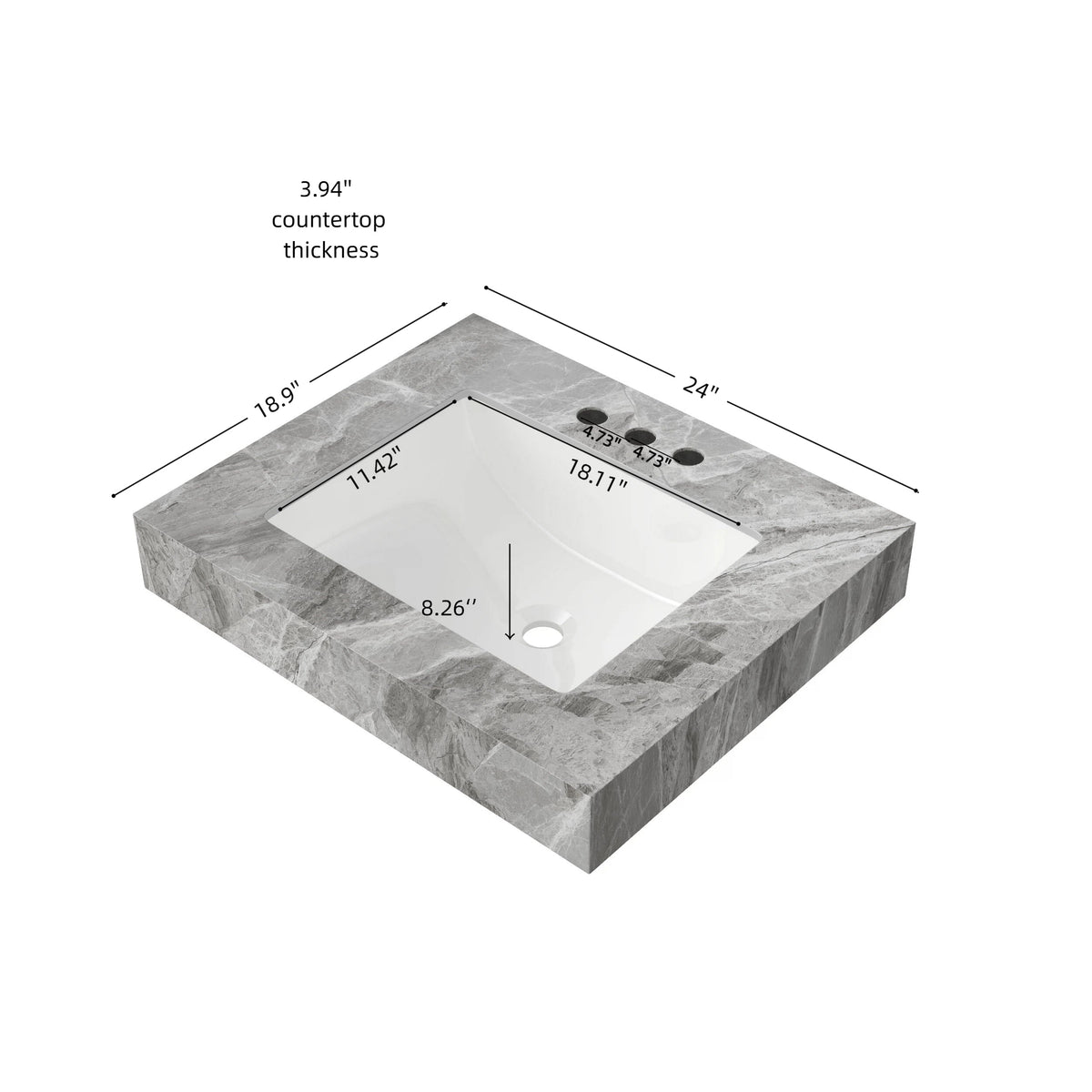 24" Muri Bathroom Vanity with Sintered Stone Countertop - Light Gray