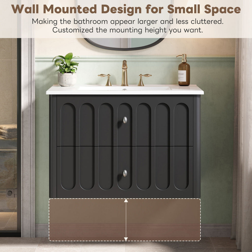 Floating Bathroom Vanity with Soft Close Drawer Slides – White or Black
