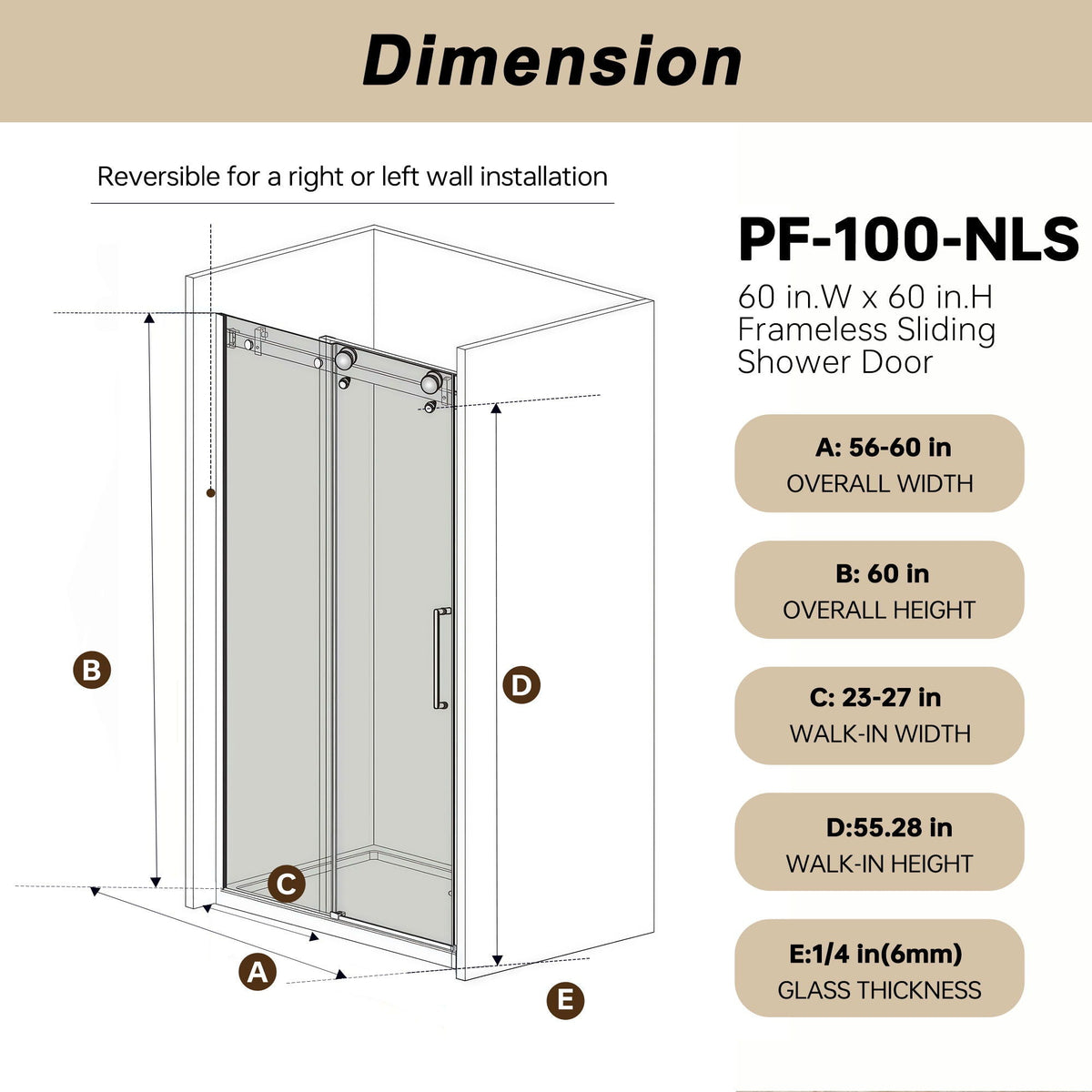 Frameless Single Sliding Shower Door with Square Tube Track - Gray