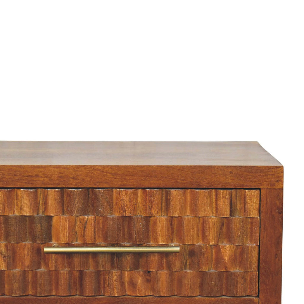Solid Wood Cadiz Carved Shoe Bench with Open Storage Shelf - Chestnut