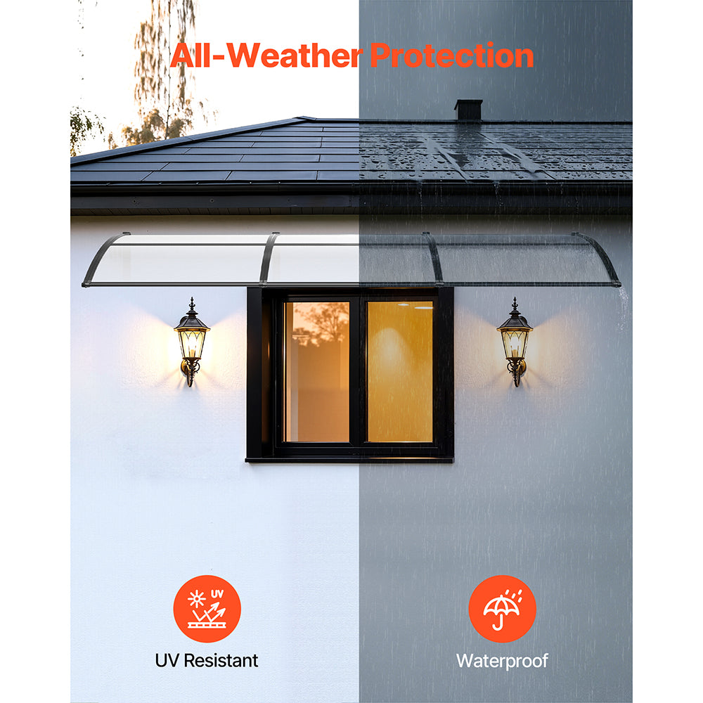 Exterior Front Door Awning with Drainage and ABS Bracket
