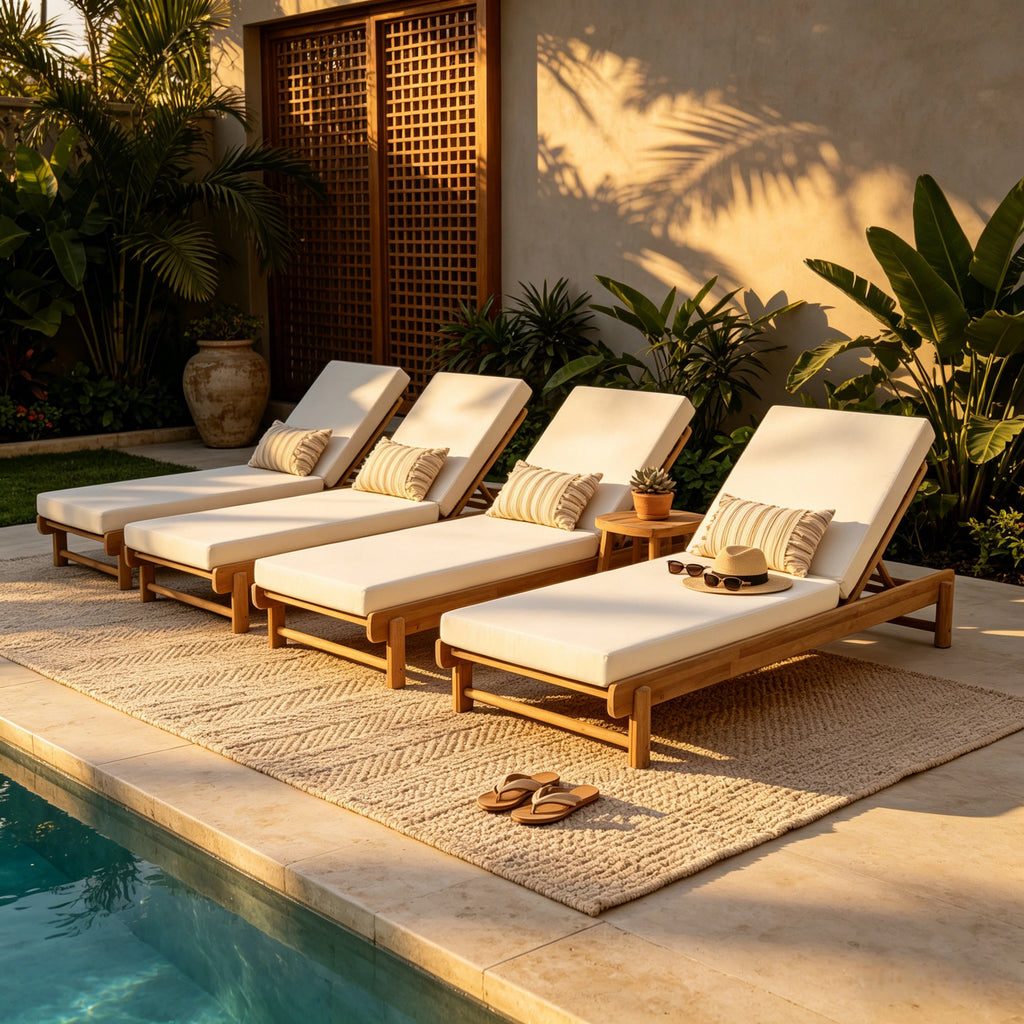 Light Teak Acacia Wood Chaise Lounge Set with Adjustable Backrest - Light Teak