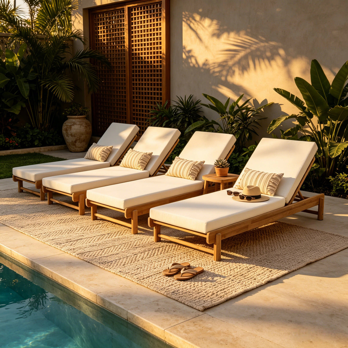 Light Teak Acacia Wood Chaise Lounge Set with Adjustable Backrest - Light Teak