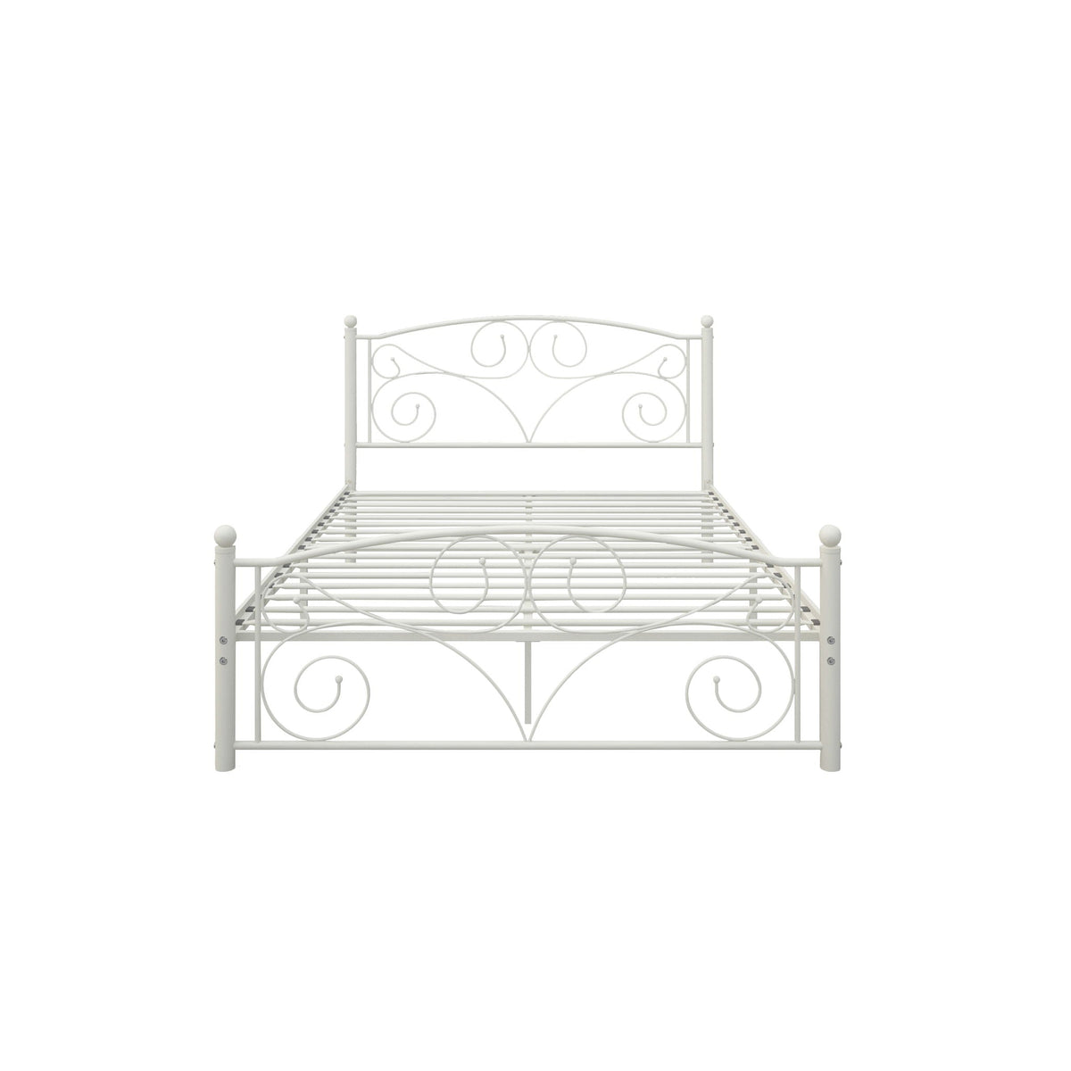 Unique Flower Sturdy System Metal Bed Frame with Headboard and Footboard - White