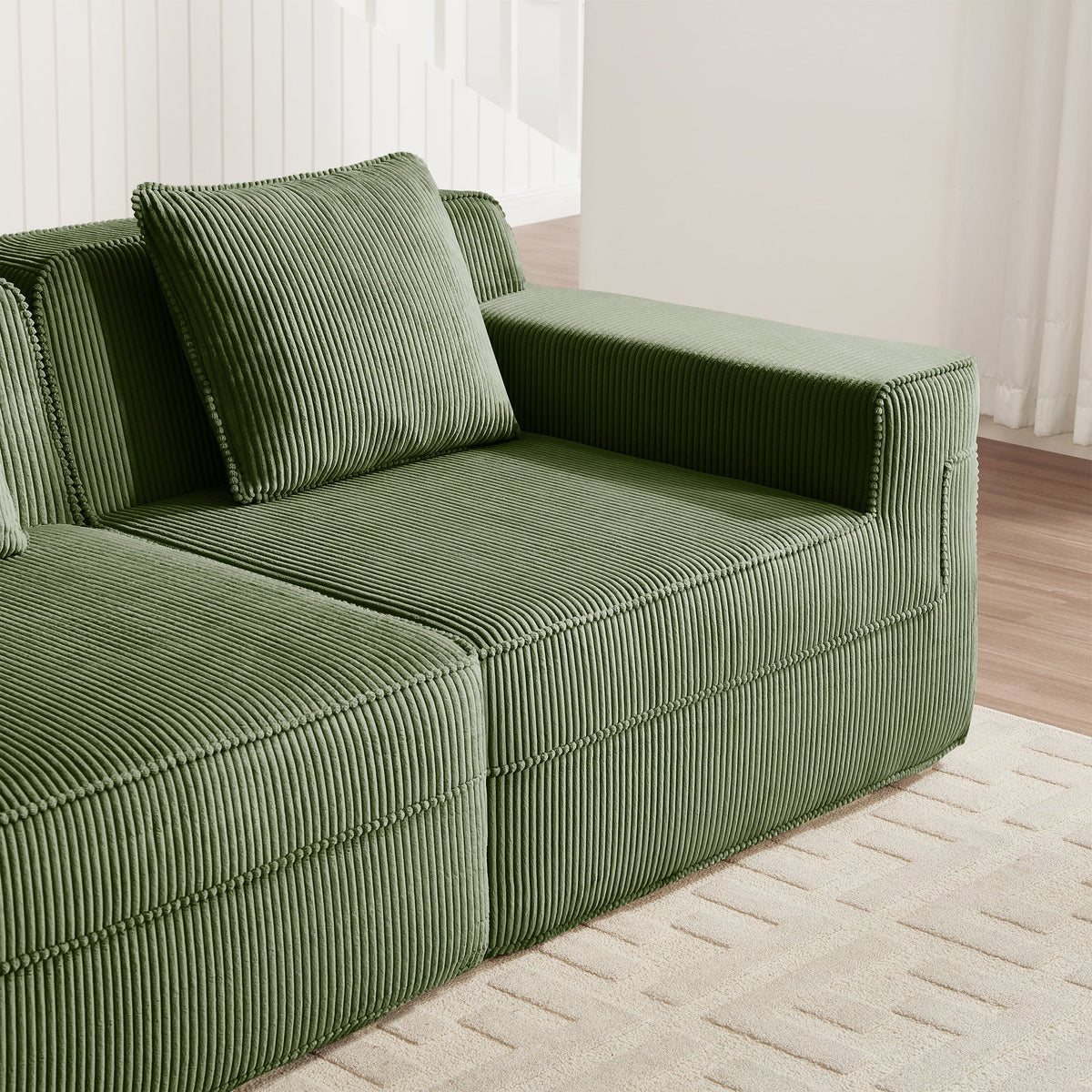 Armless Sofa with Pillow with Plush Green Corduroy - Green