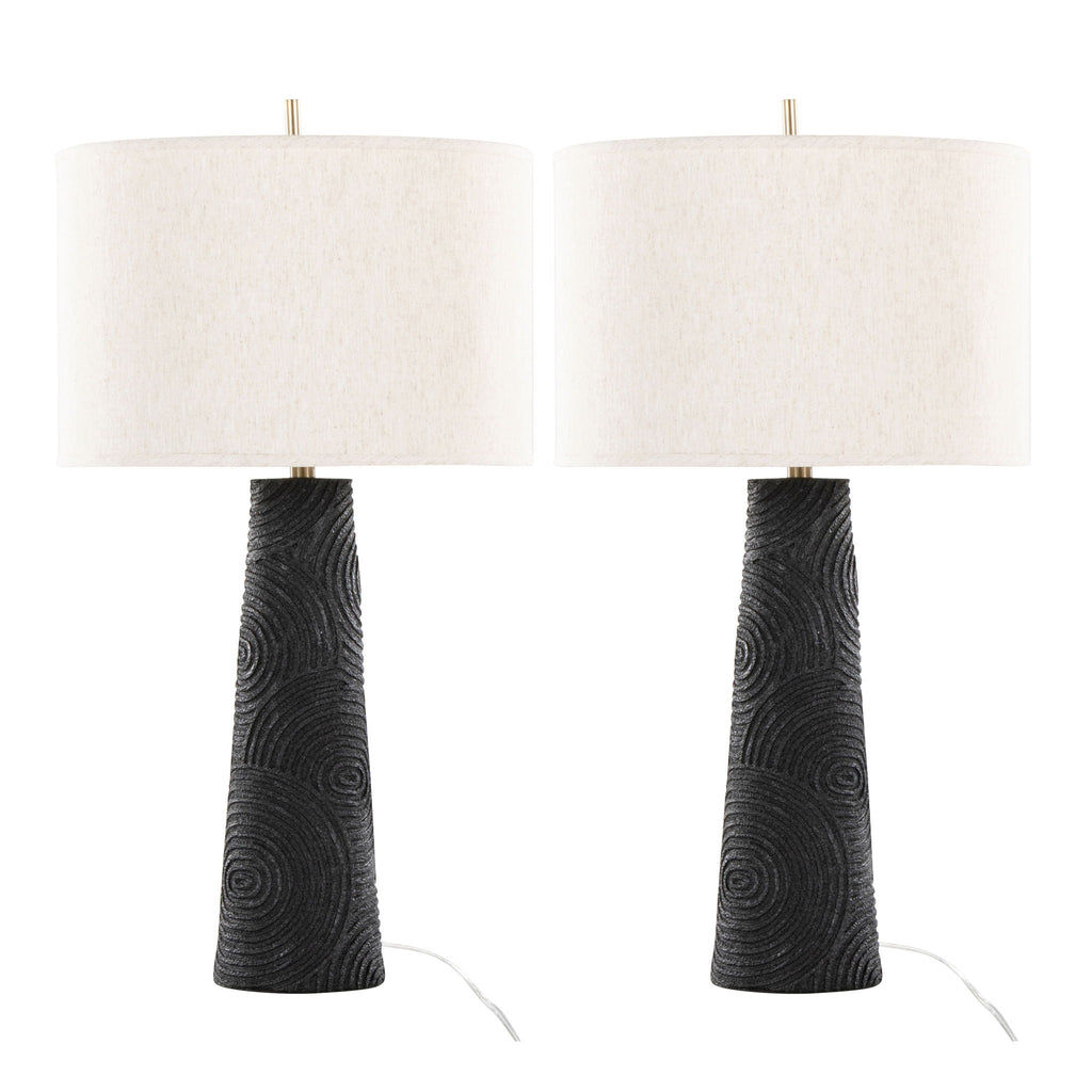 Contemporary Table Lamp Set with Brass Accents - Matte Black / Natural