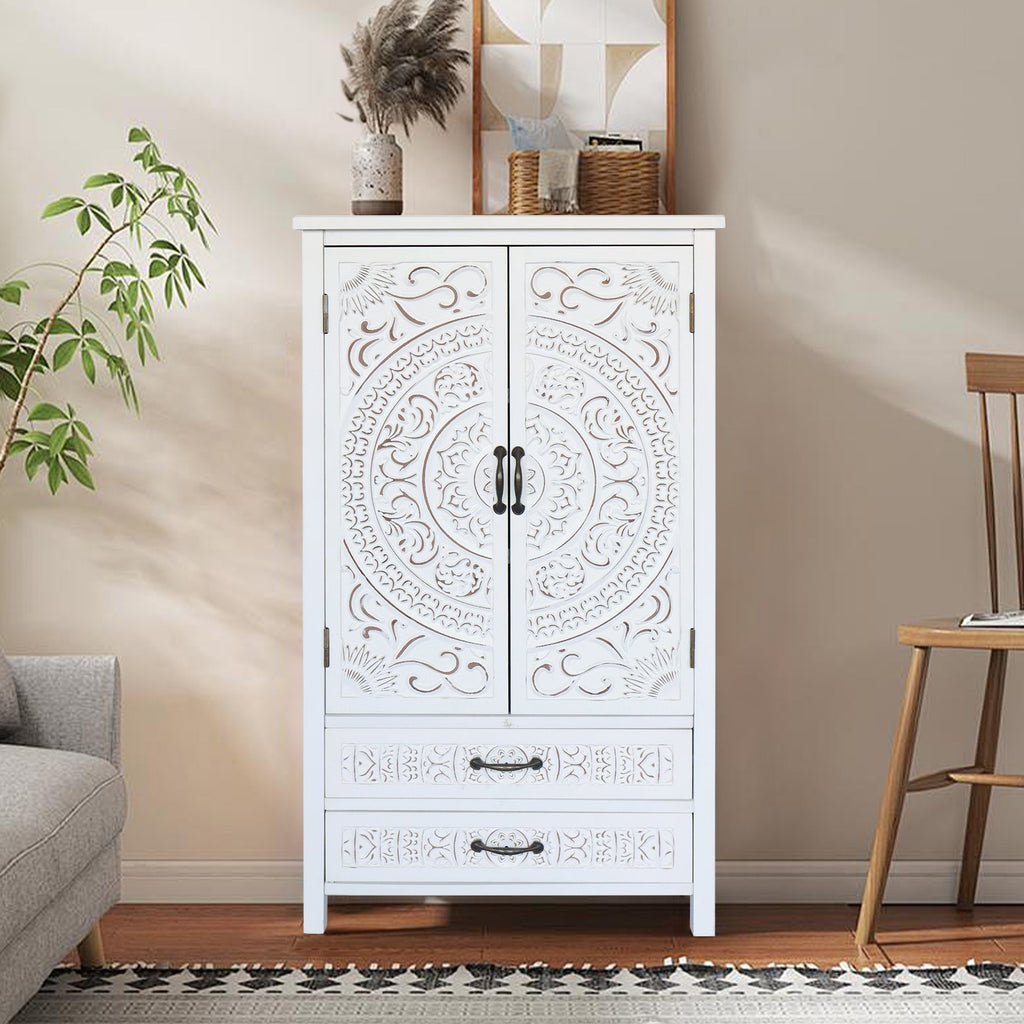 27'' Accent Tall Tower Storage Cabinet with Drawer and Doors - White