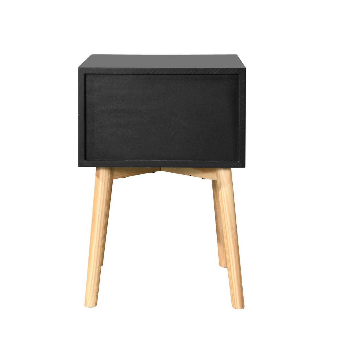 Mid-Century Modern 2-Drawer Accent Nightstand with Rubber Wood Legs – Dark Gray or Black
