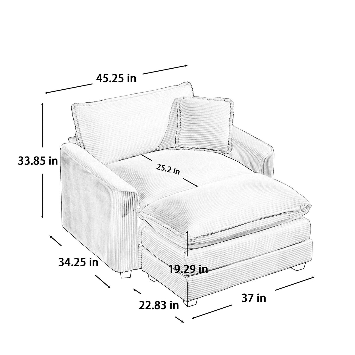 Modern Comfortable Single Chair & Ottoman with Deep Seat - Multiple Colors
