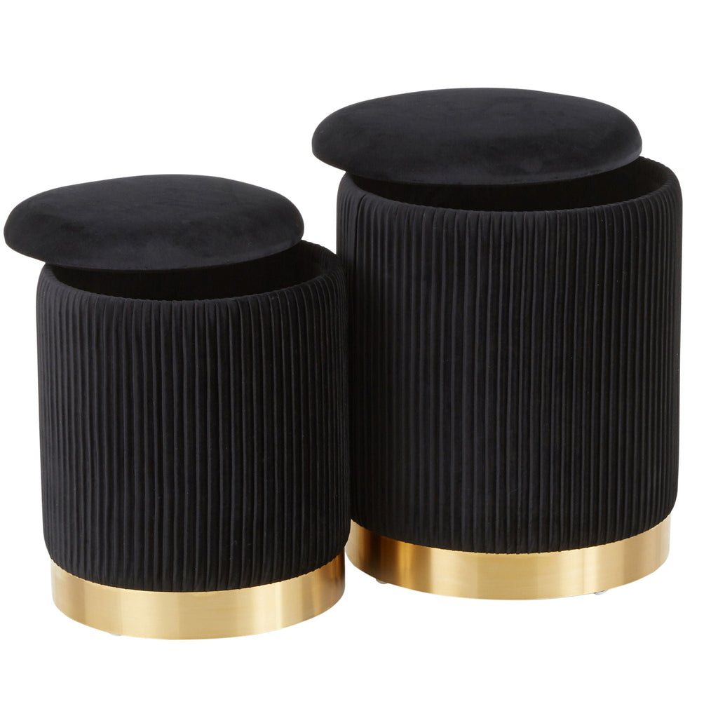 Contemporary Nesting Pleated Ottoman Set with Pleated Upholstery - Multiple Colors