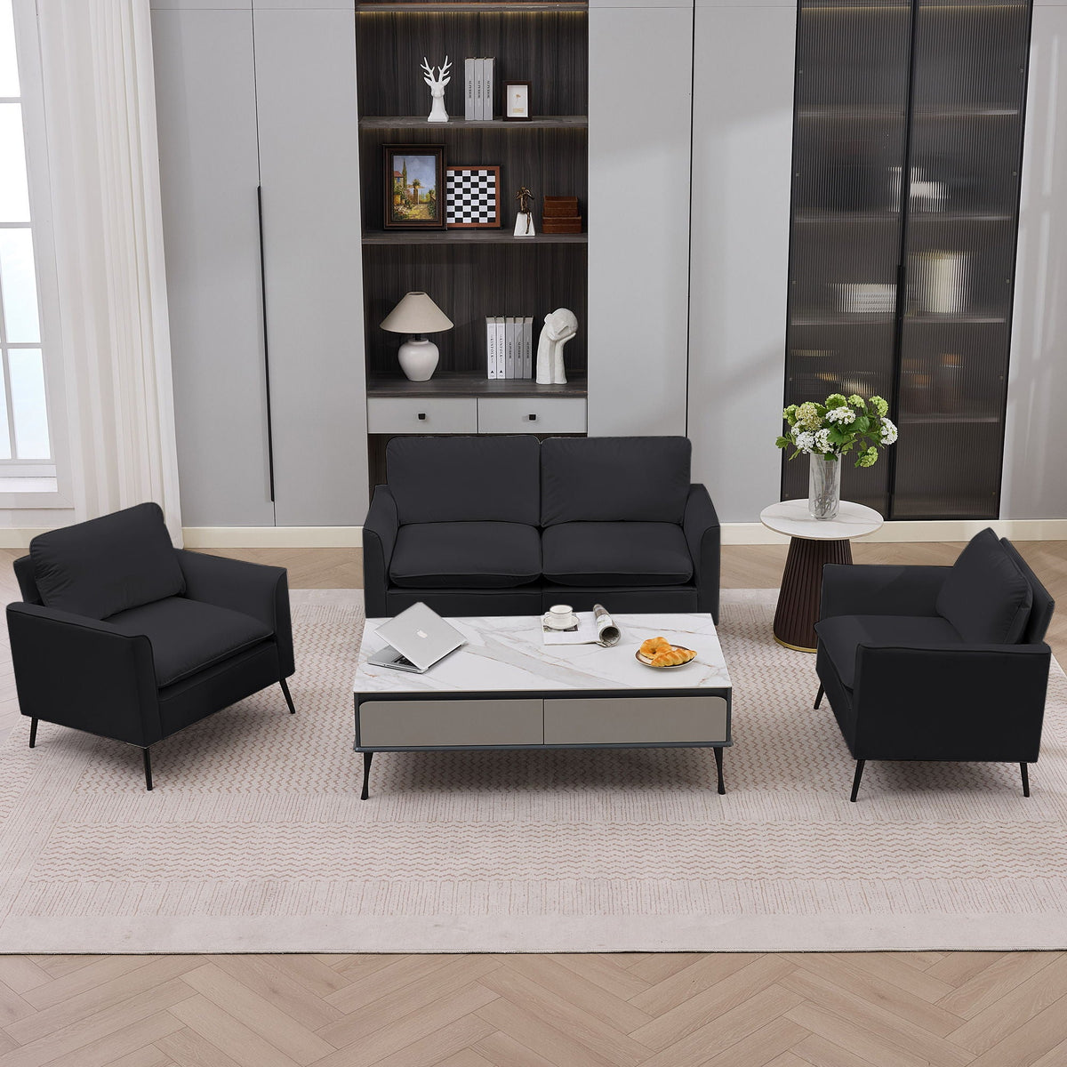 Upholstered Loveseat with Plush Headrest - Multiple Colors