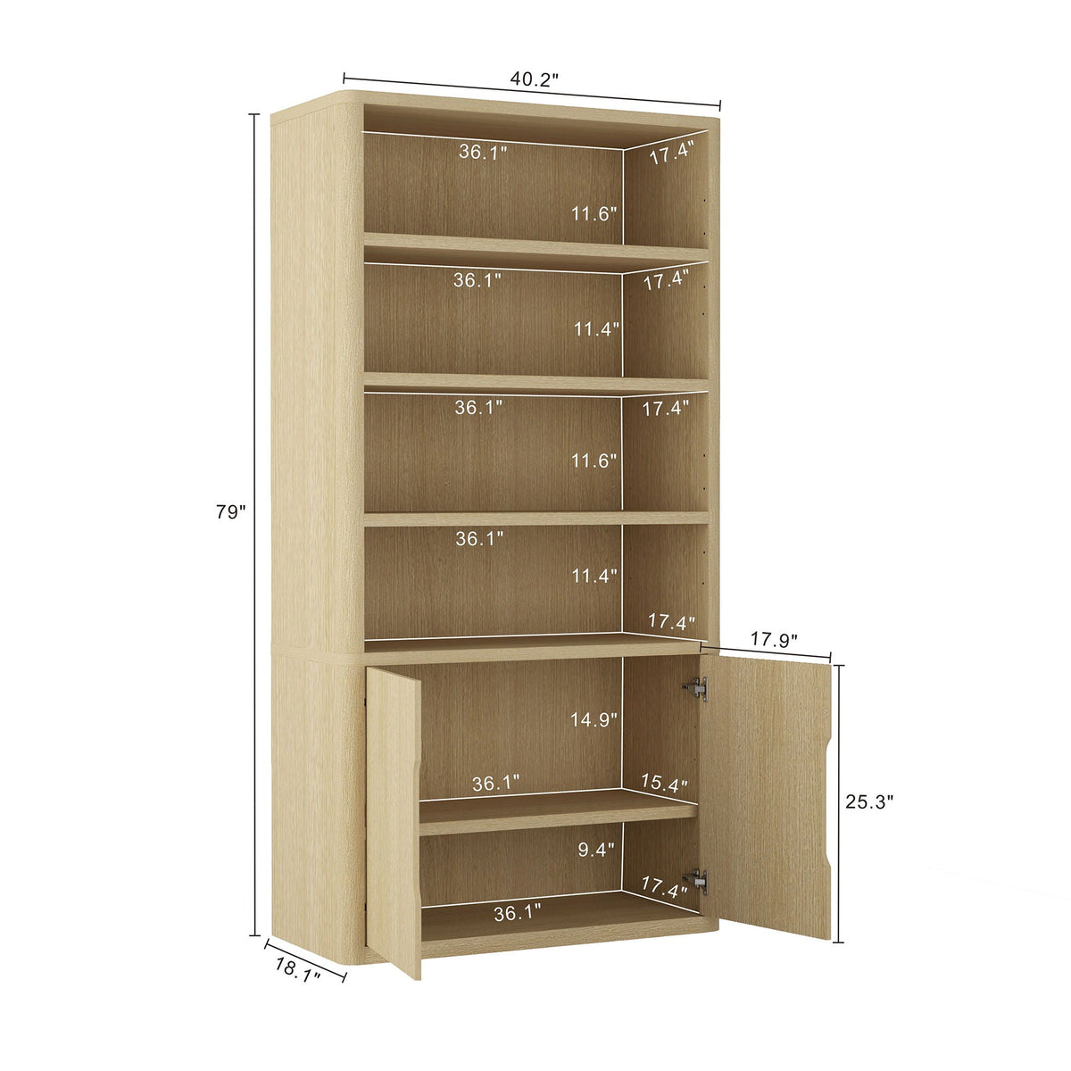 Modern Bookcase Cabinet with Adjustable Shelves - Black, Light Brown, Dark Brown