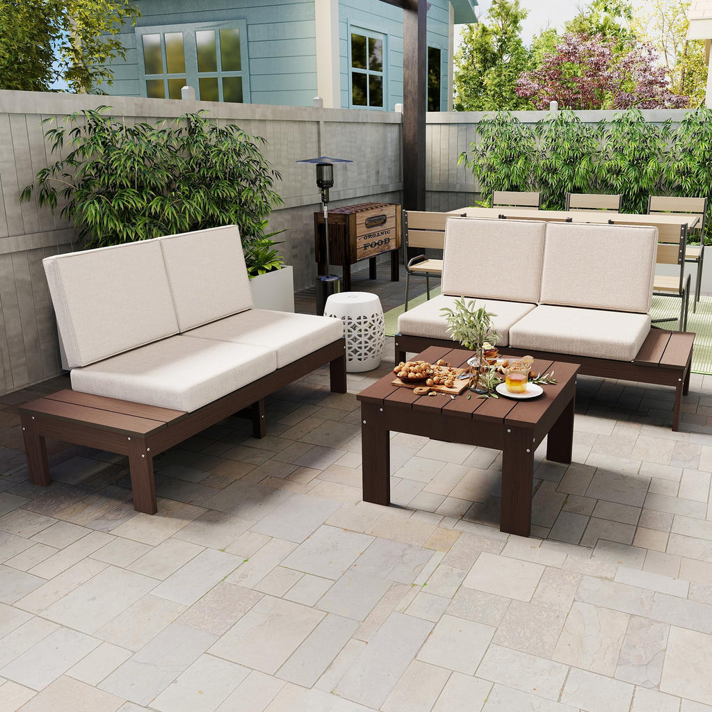 HDPE Outdoor Patio Sofa Set with Cushioned Sectional Seating - Modern 3-Piece