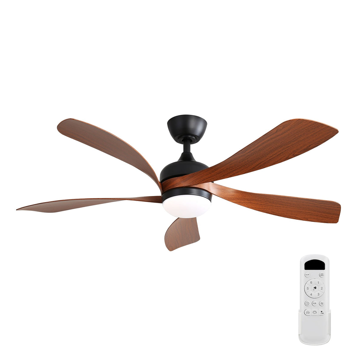 52 Inch Indoor Ceiling Fan with Dimmable LED Light and Remote - Black