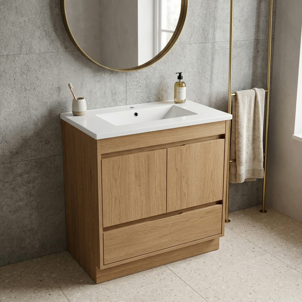 Ceramic Bathroom Vanity Sink Top with Single Hole - White