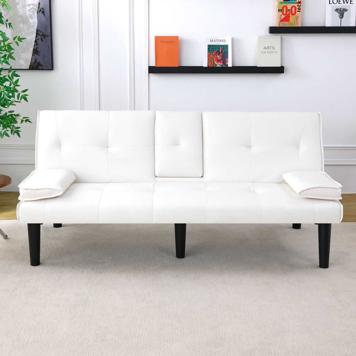Foldable Sofa Bed with Cup Holder and Solid Wood Frame - Multiple Colors