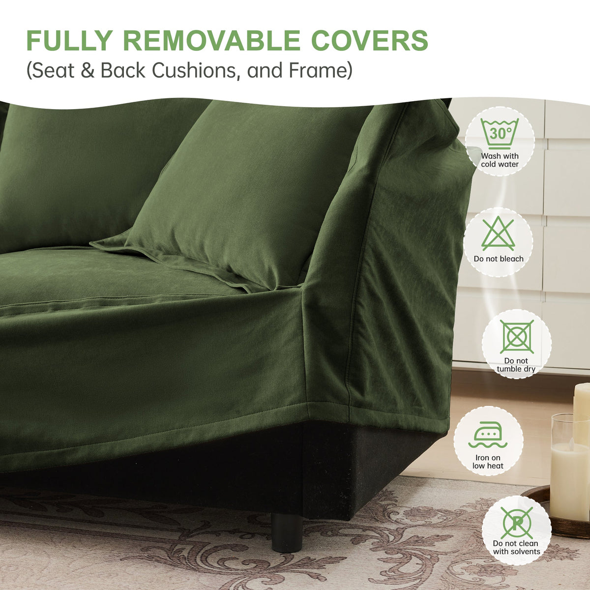 Slipcovered 2 Seater Sofa with 2 Ottomans - Chenille