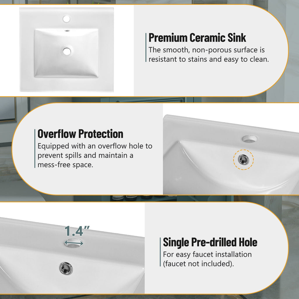 Elegant Bathroom Vanity with Ceramic Sink and Soft-Close Door - Multiple Colors