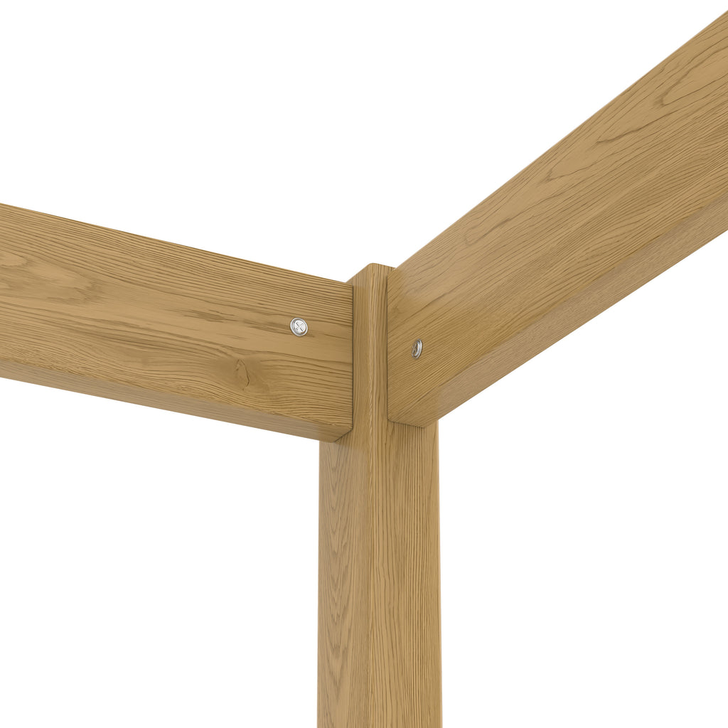Twin Size Canopy Bed Frame with Guardrails - Natural Wood