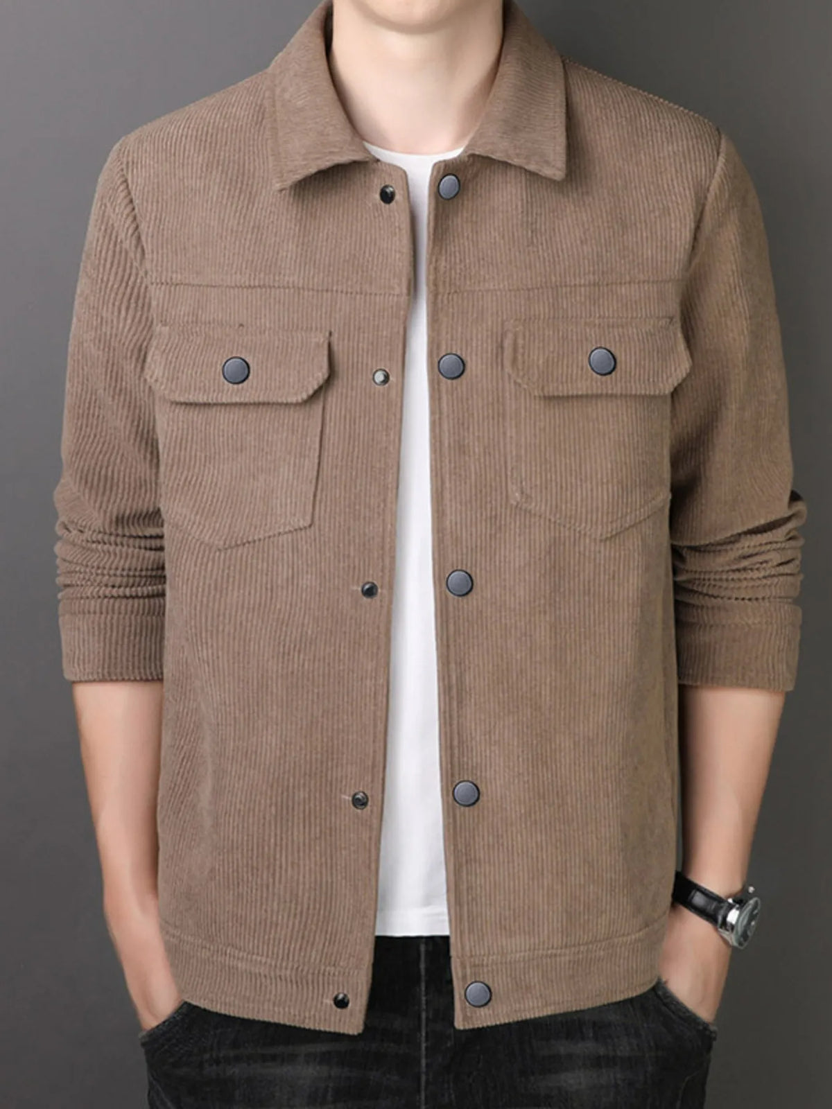 Men's Plus Size Casual Corduroy Button-Down Jacket