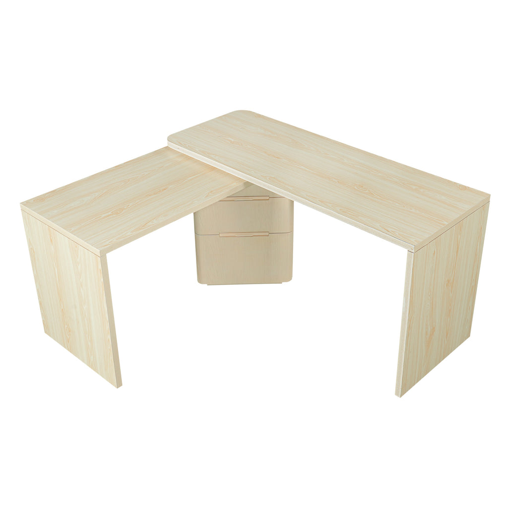 90" Modern L Shaped Desk with Rotating Design - Natural Wood or Walnut