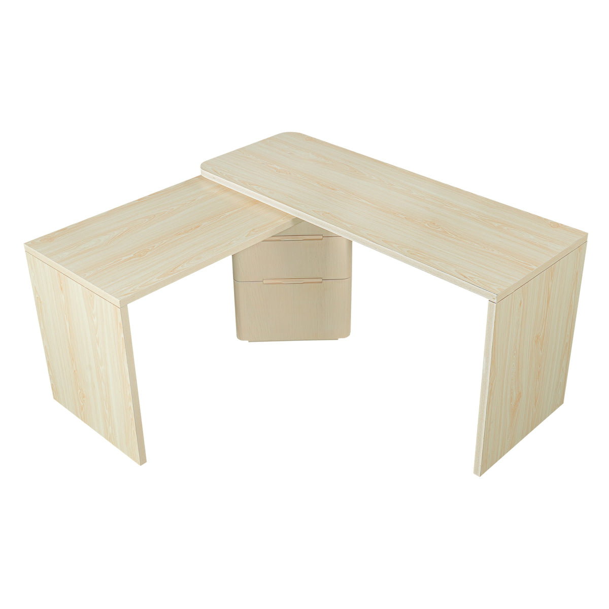 90" Modern L Shaped Desk with Rotating Design - Natural Wood or Walnut