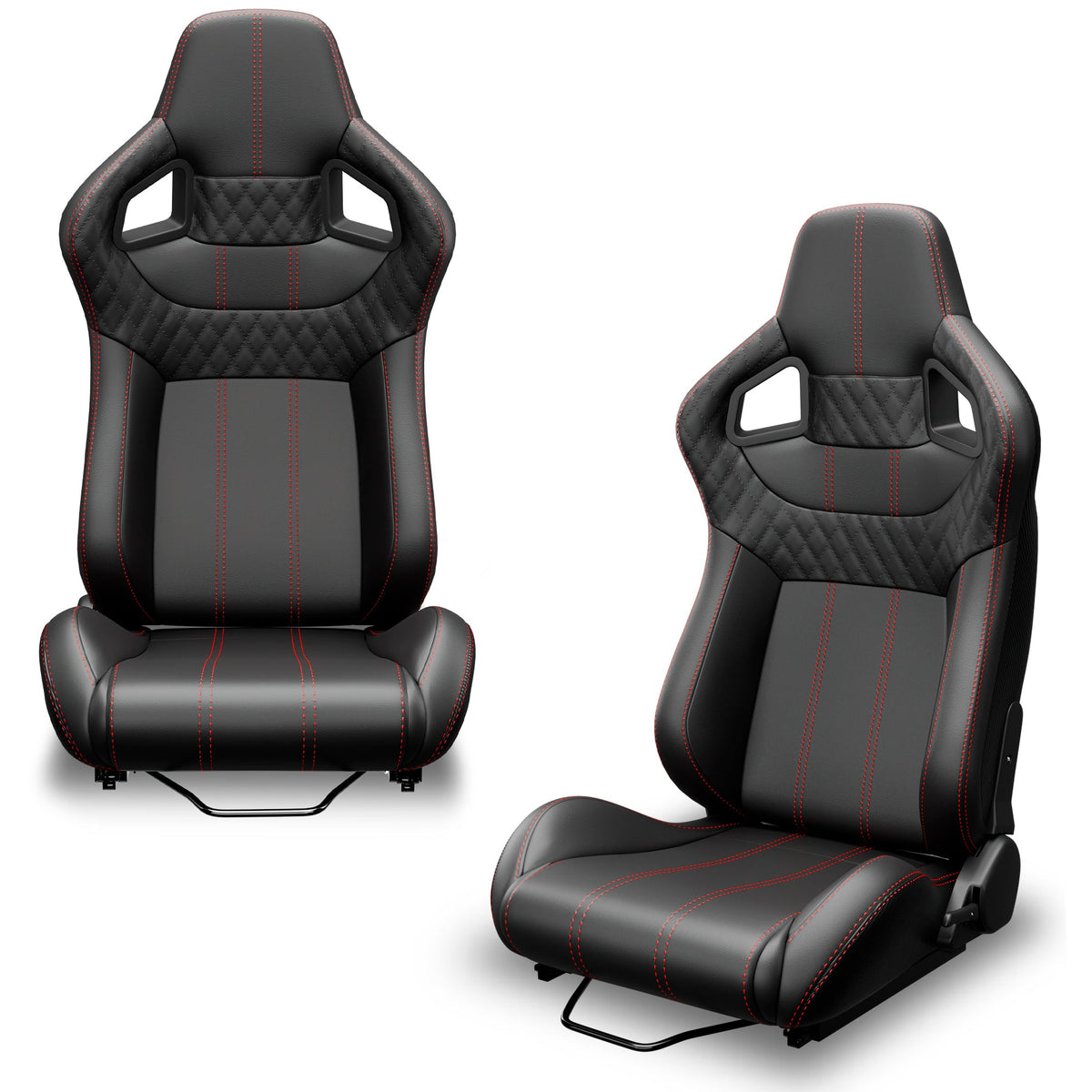 2PC Universal Bucket Racing Seats with Ergonomic Support - PVC Black