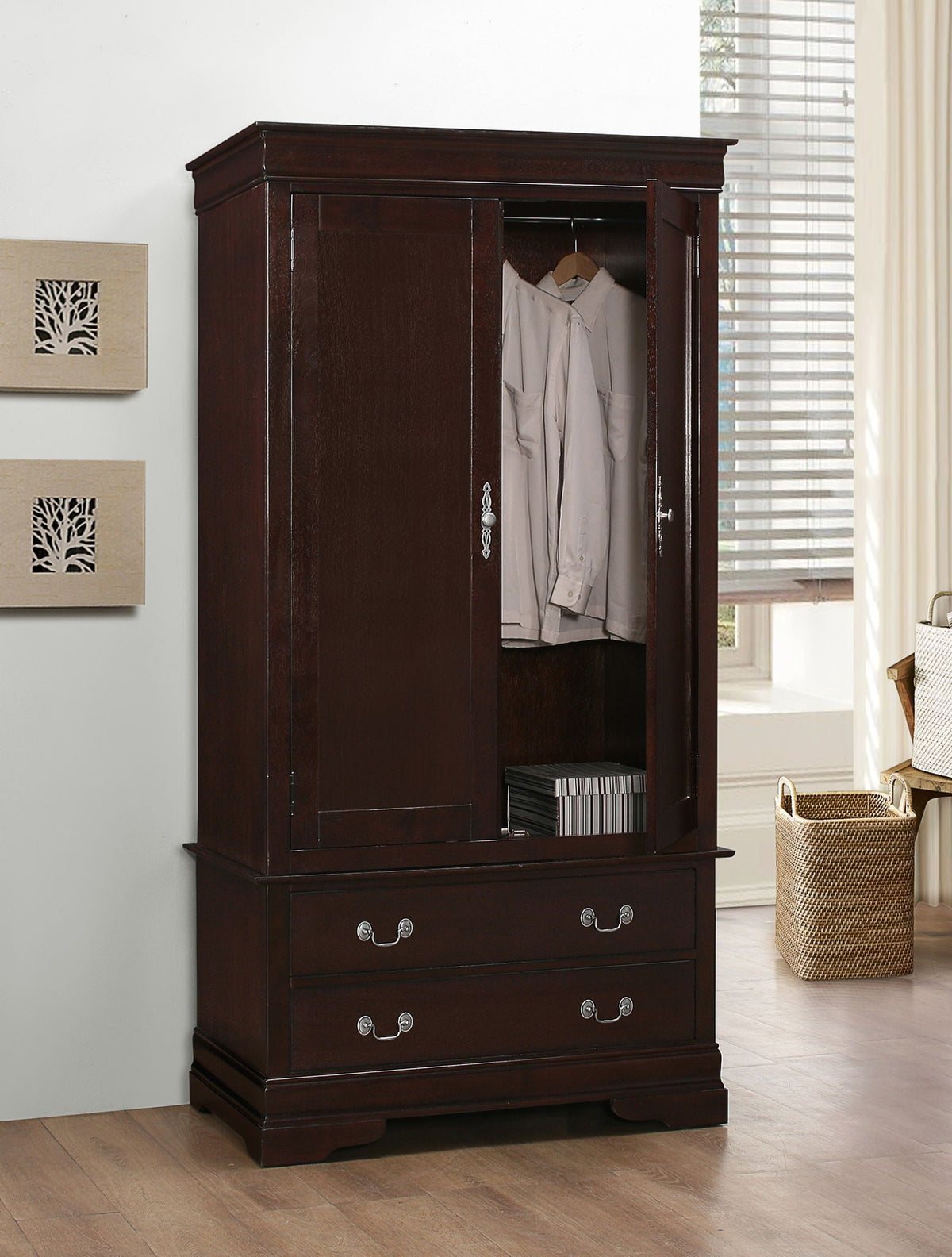 Traditional Armoire with Hanging Bar - Multiple Colors