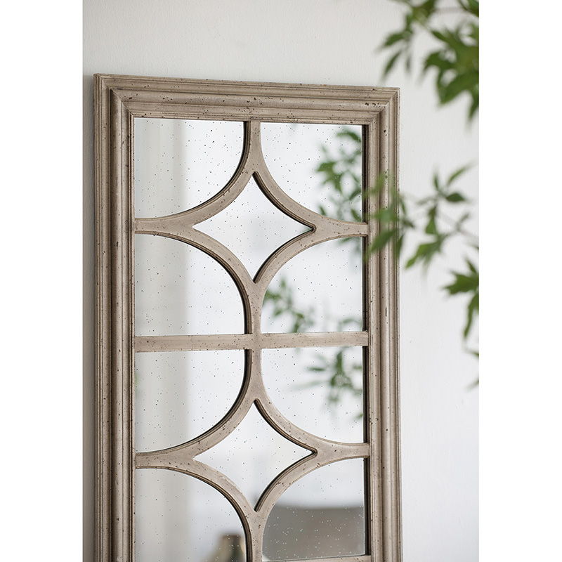 Rectangular Wall Mirror with Distressed Frame - Cream