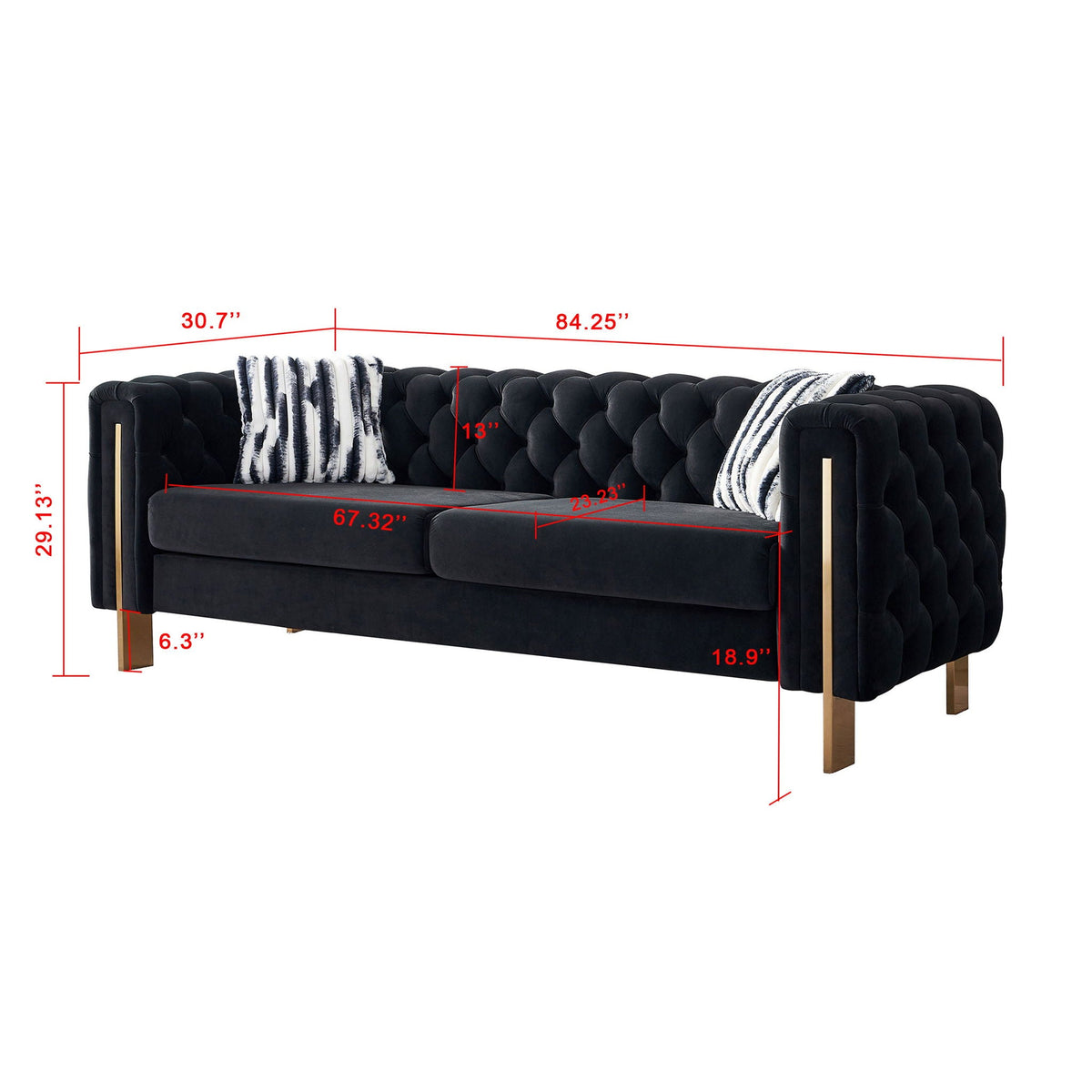 Modern Tufted Living Room Sofa with Button Detail - 84.25" Wide, Multiple Colors