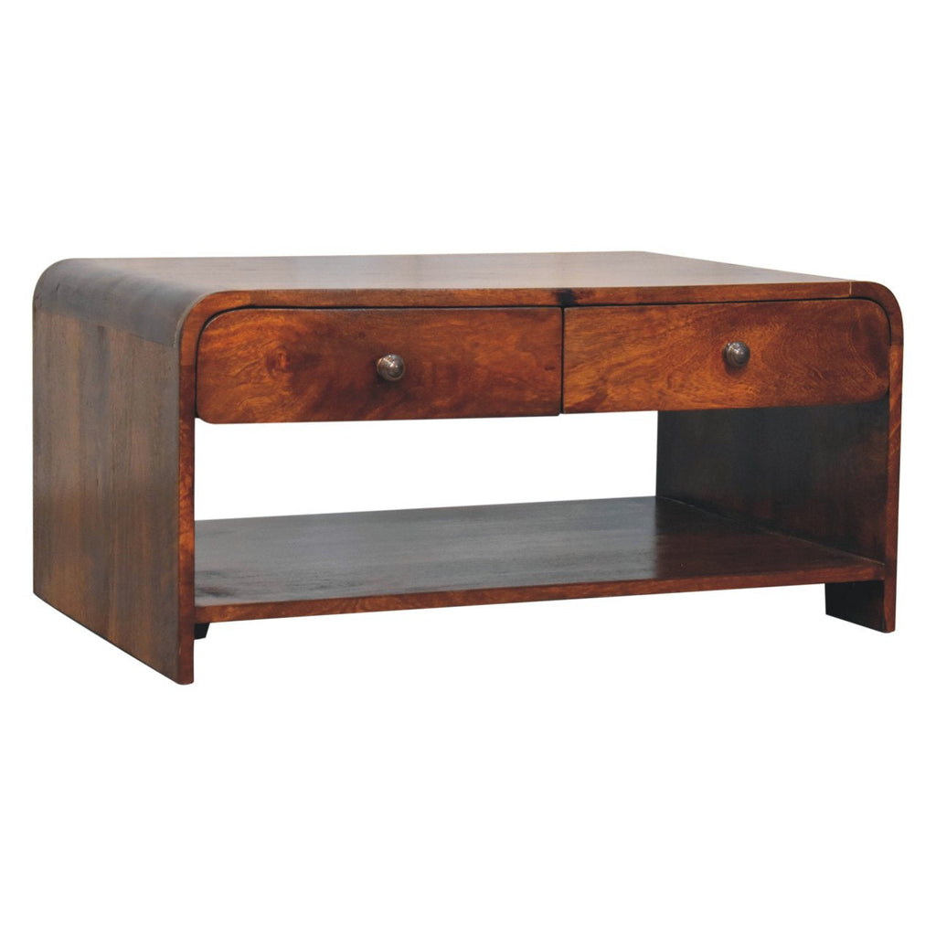 Solid Wood Aspen Slim Coffee Table with 4 Drawers - Chestnut Finish