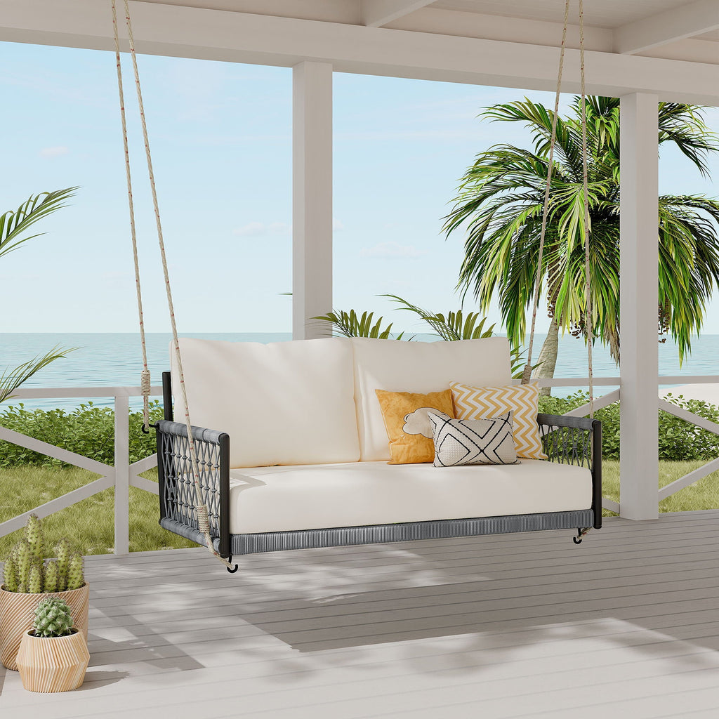 Beige Outdoor Swing Sofa with Soft Cushions for Patio