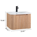 Light Brown Wall Mounted Bathroom Vanity with Sink - Curved Front