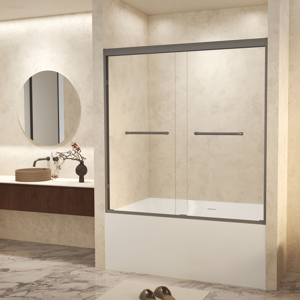 Double Sliding Shower Door with Explosion Proof Film - Black, Gray, or Dark Gray