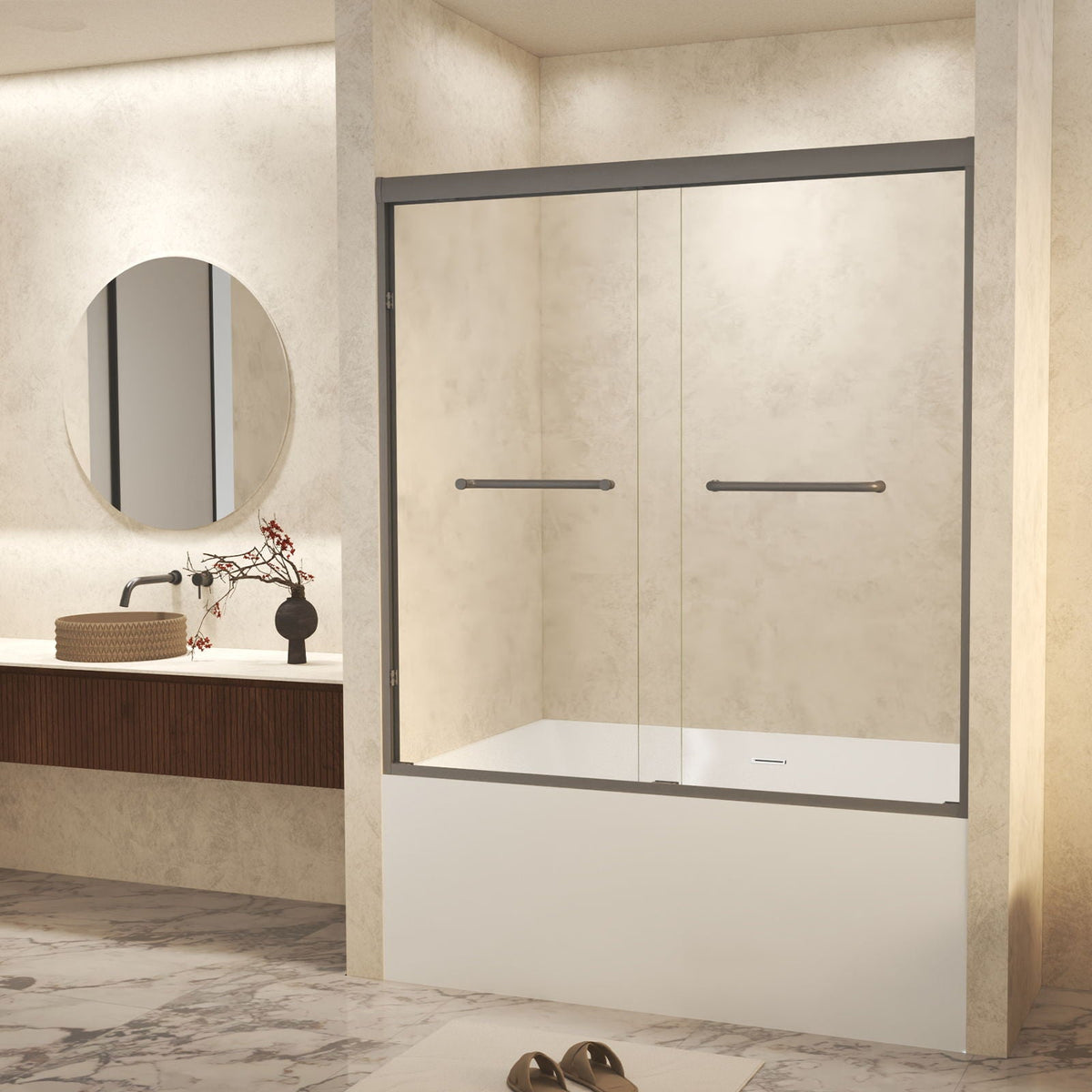 Double Sliding Shower Door with Explosion Proof Film - Black, Gray, or Dark Gray