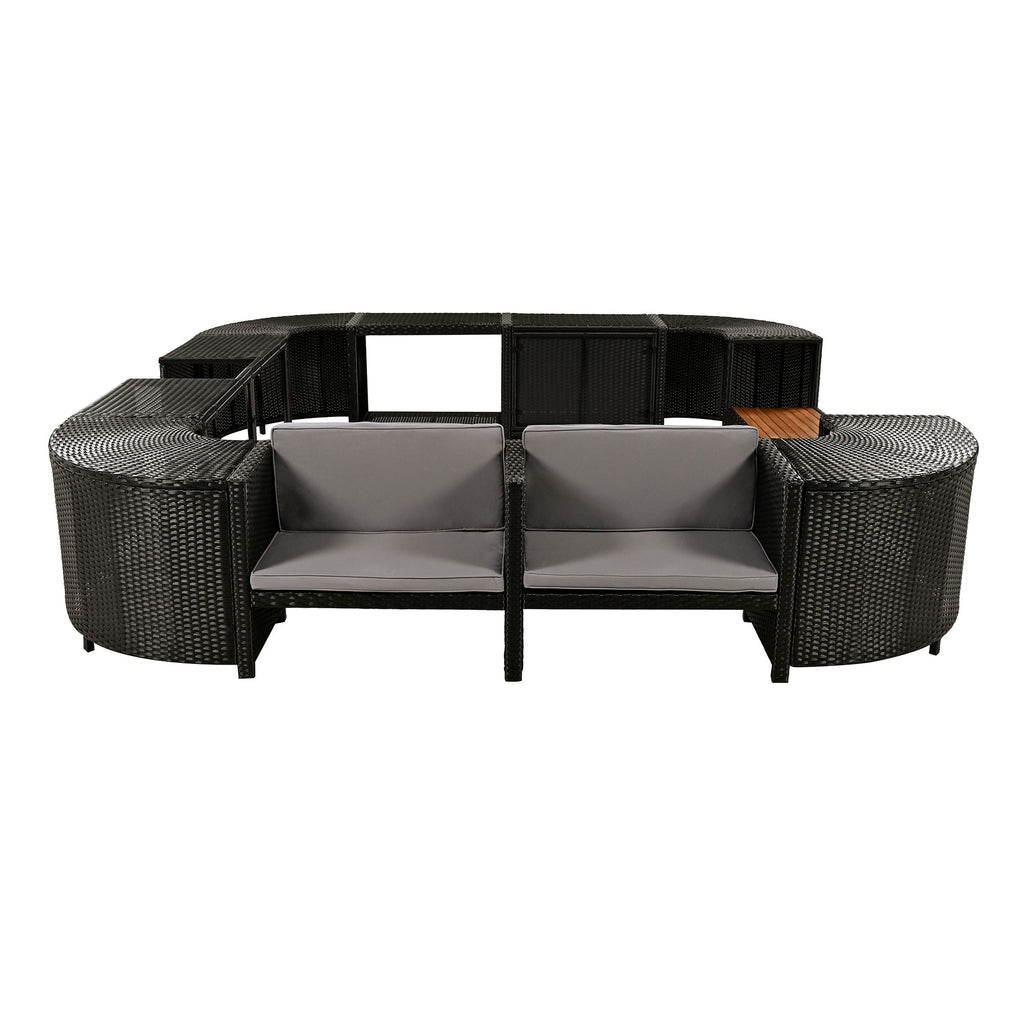 Spa Surround Outdoor Rattan Sectional Sofa Set with Storage - Dark Gray or Beige