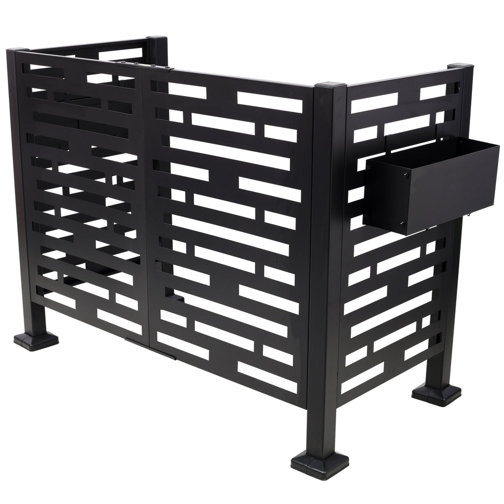 Metal Air Conditioner Fence with Planter Boxes - Black
