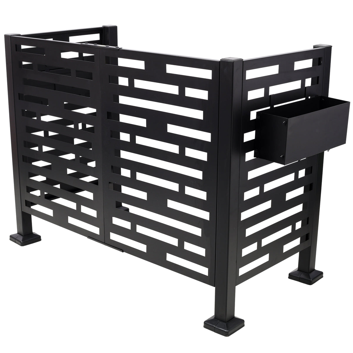 Metal Air Conditioner Fence with Planter Boxes - Black