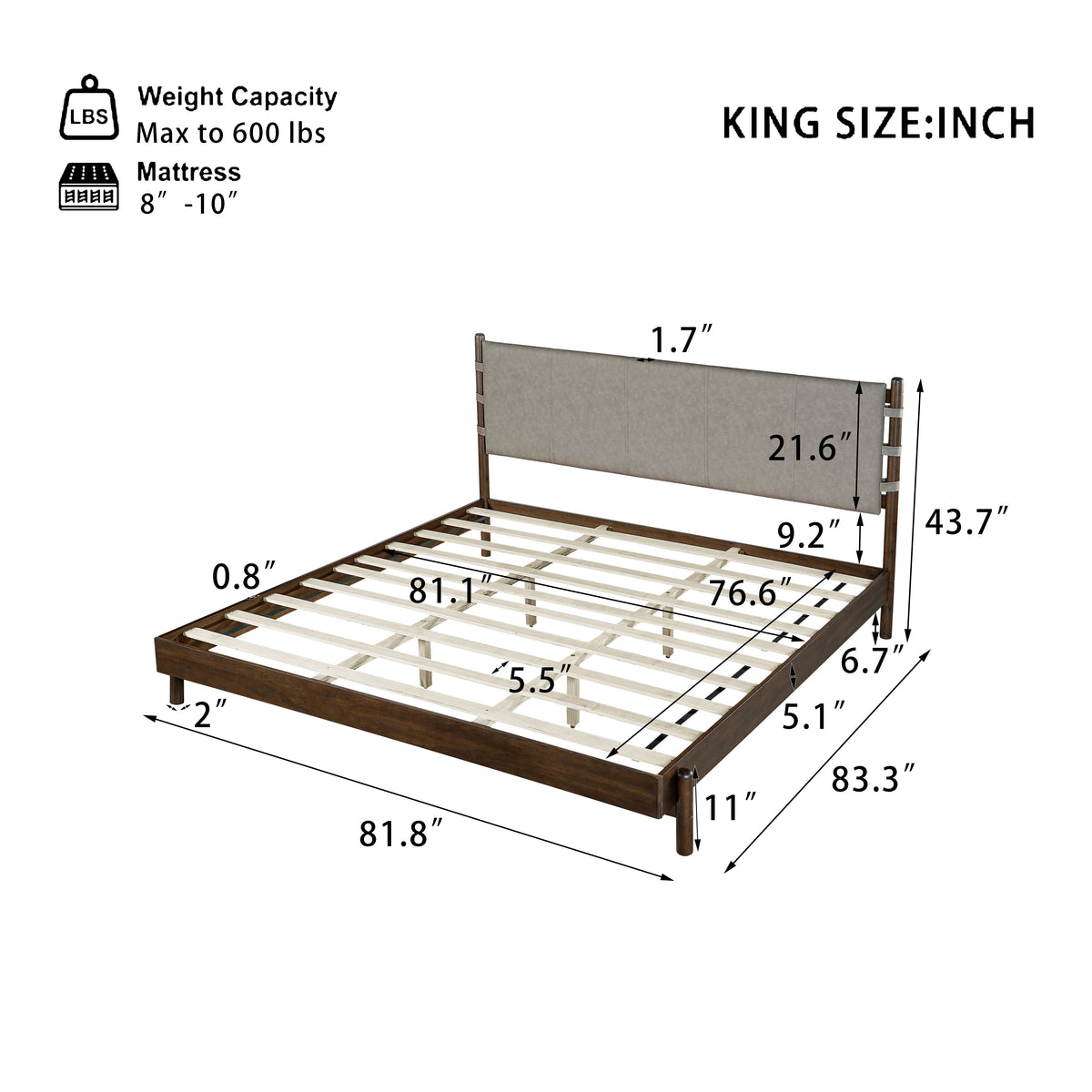 Modern King Bed Frame Set with 2 Nightstands - Wood Bedroom Set