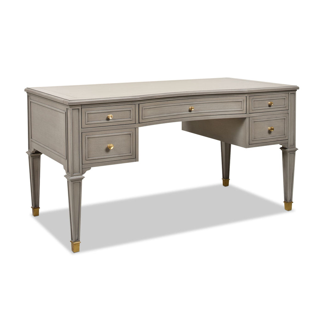 Dauphin 5 Drawer Executive Desk with Solid Rubber Hardwood - Gray or Light Brown