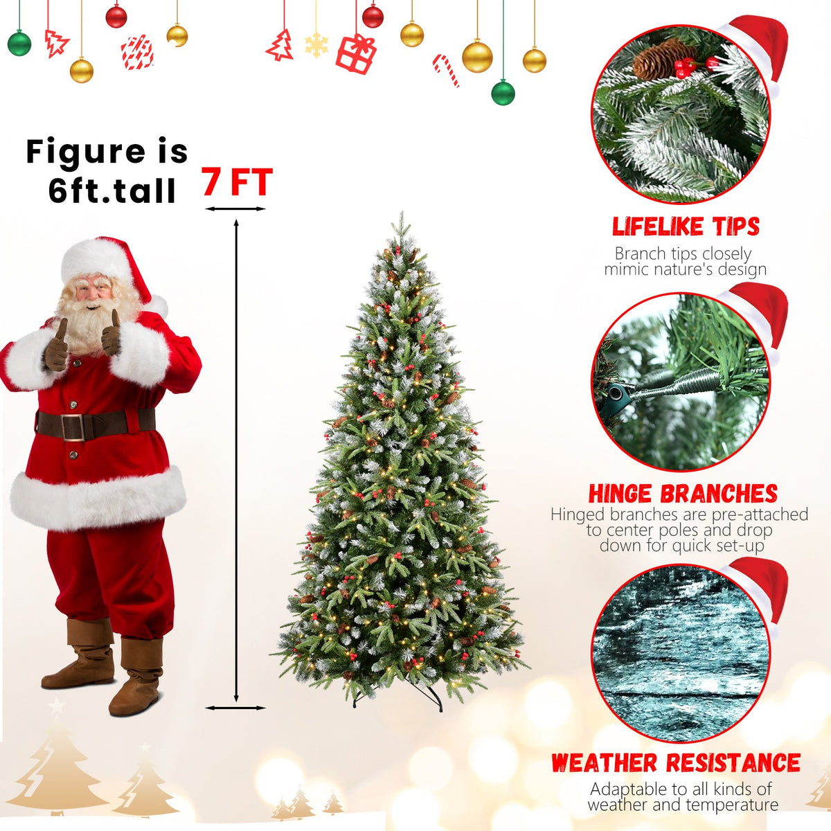 7Ft Christmas Tree with 450 Warm Lights - Green