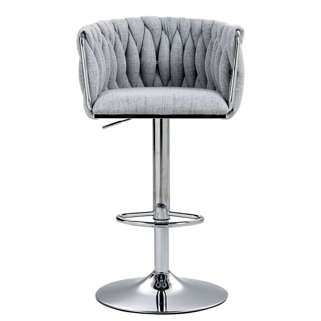 Adjustable Gray Counter Stools with 360° Swivel & Woven Back - Set of 2