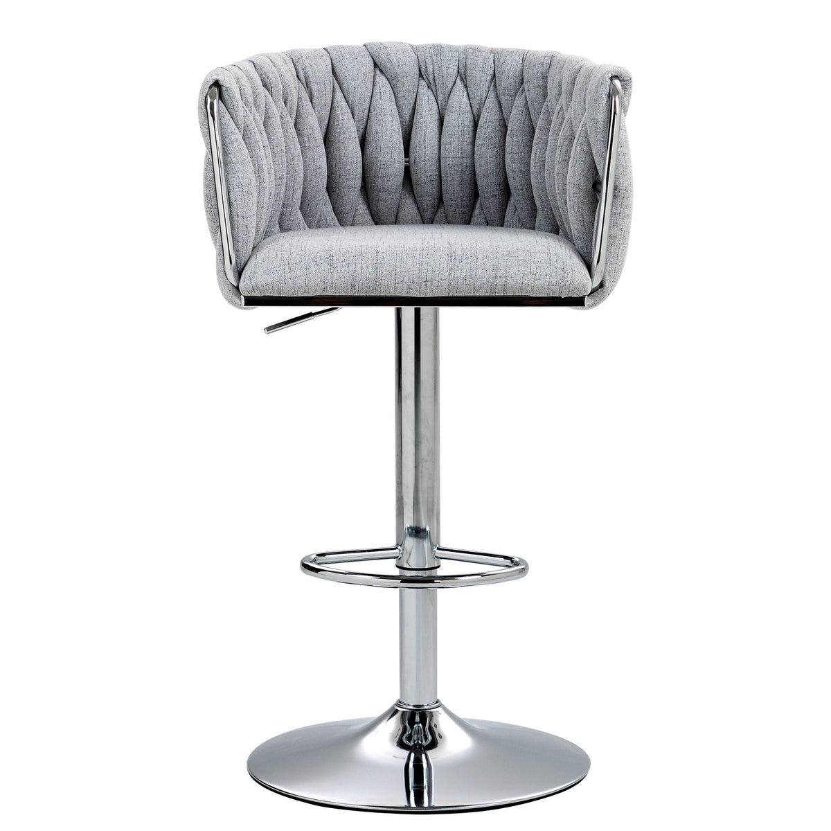 Adjustable Gray Counter Stools with 360° Swivel & Woven Back - Set of 2