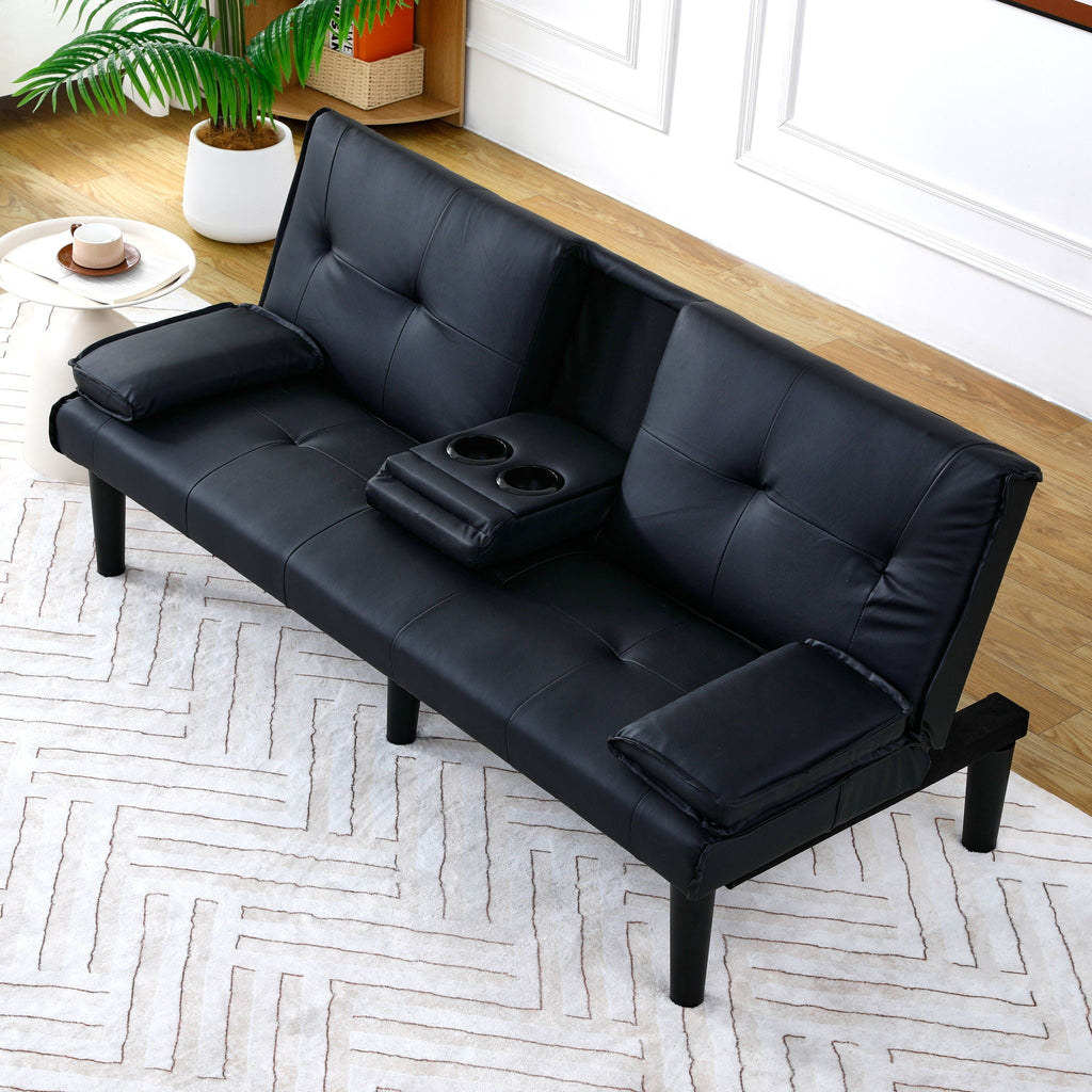 Foldable Sofa Bed with Cup Holder and Solid Wood Frame - Multiple Colors