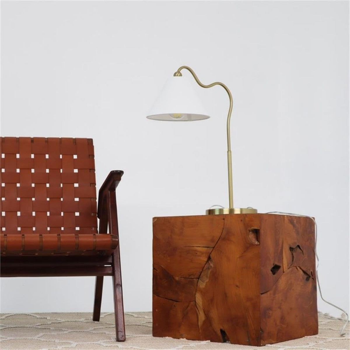 Ornate Ring Base Curved Table Lamp with Triangle Drum Shade - Gold / White
