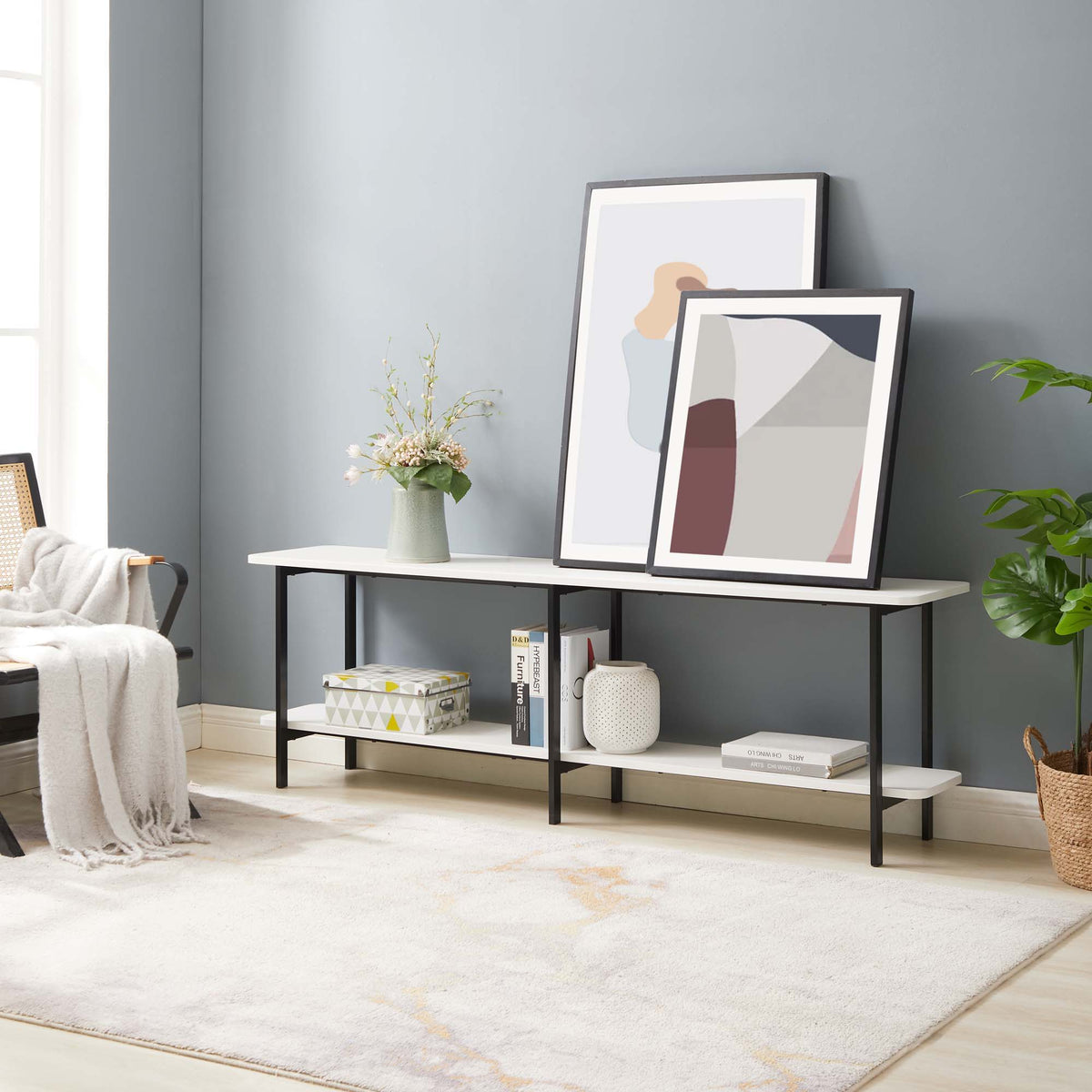 Celine 2 Shelf Console Table with Durable Construction - Gray, White, Black