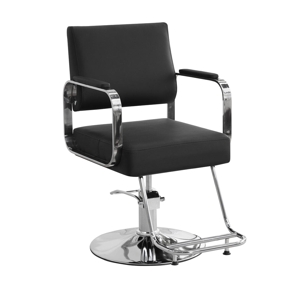 Height Adjustable Barber Chair with Metal & Wood Construction - Black